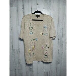 Vintage Salon Studio by Haband Woman Sweater Sz XL Embroidered Silk Hem Accent